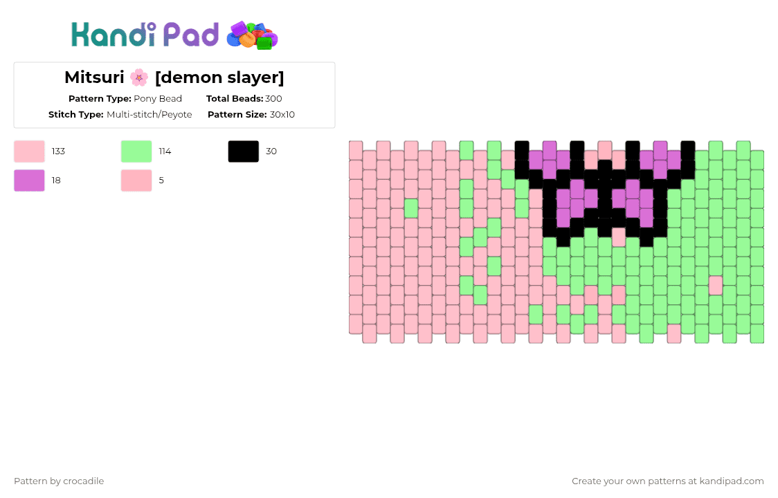 Mitsuri 🌸 [demon slayer] - Pony Bead Pattern by crocadile on Kandi Pad - teal,pink