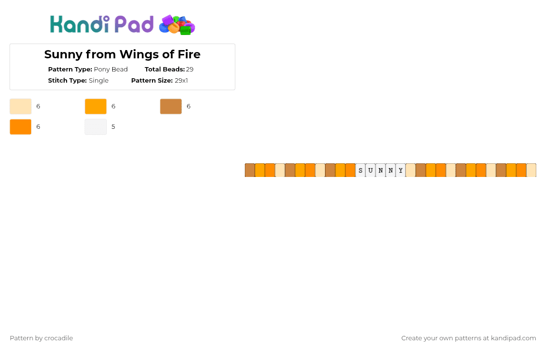 Sunny from Wings of Fire - Pony Bead Pattern by crocadile on Kandi Pad - orange