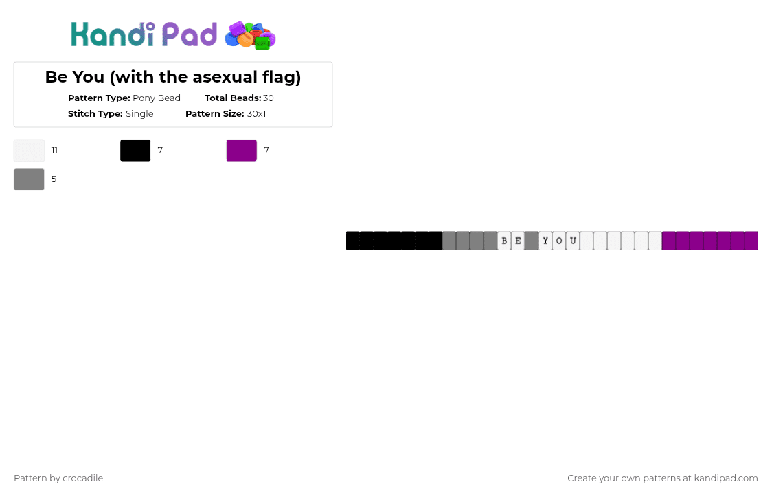 Be You (with the asexual flag) - Pony Bead Pattern by crocadile on Kandi Pad - gray, pink