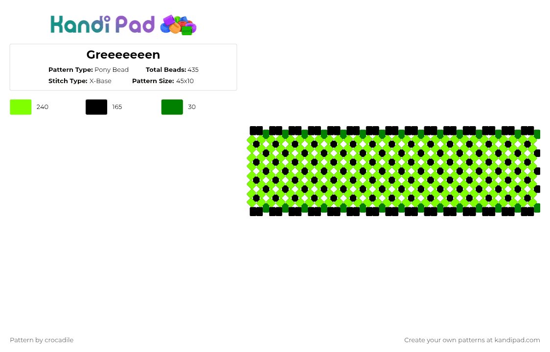 Greeeeeeen - Pony Bead Pattern by crocadile on Kandi Pad - neon,xbase,cuff,green,black