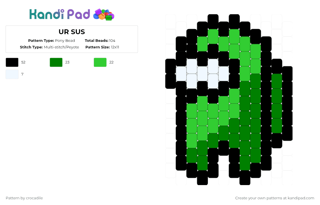 UR SUS - Pony Bead Pattern by crocadile on Kandi Pad - among us,character,sus,video game,game,ur sus,gaming,green