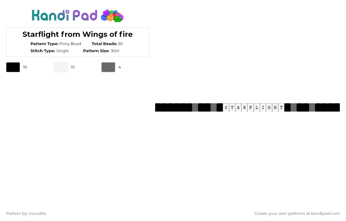 Starflight from Wings of fire - Pony Bead Pattern by crocadile on Kandi Pad - gray,white