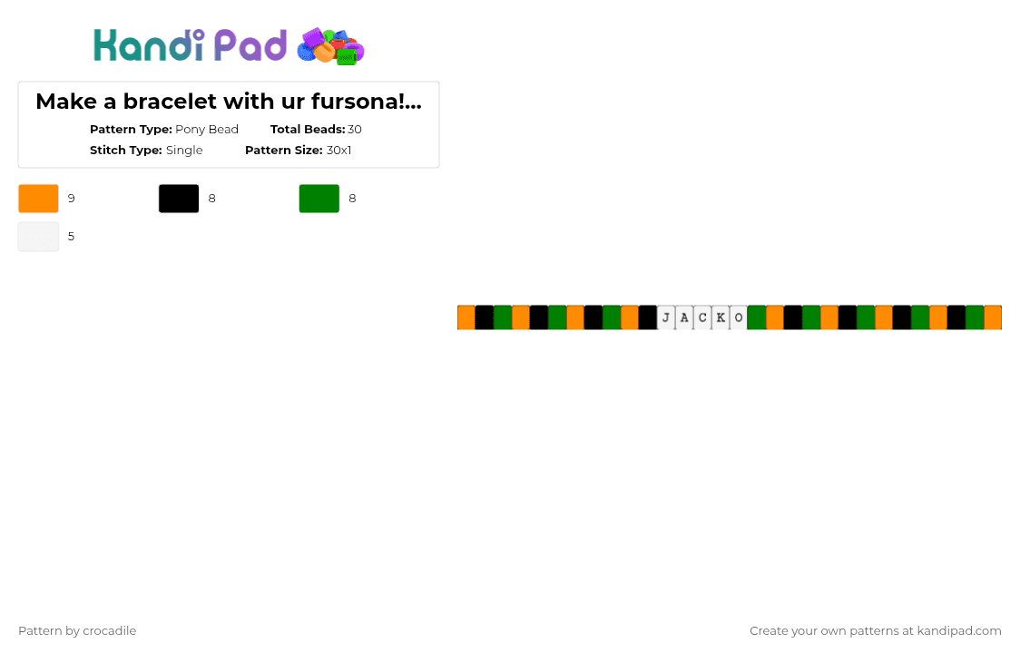 Make a bracelet with ur fursona! (if u have one) - Pony Bead Pattern by crocadile on Kandi Pad - orange,green
