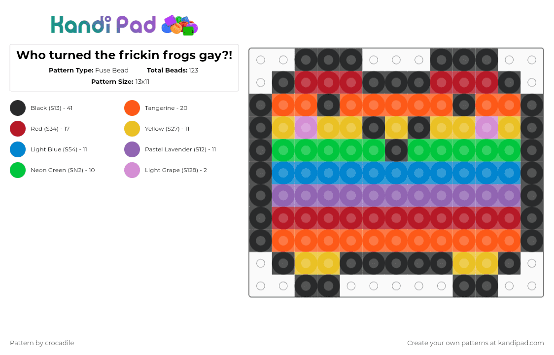 Who turned the frickin frogs gay?! - Fuse Bead Pattern by crocadile on Kandi Pad - pink,red,orange