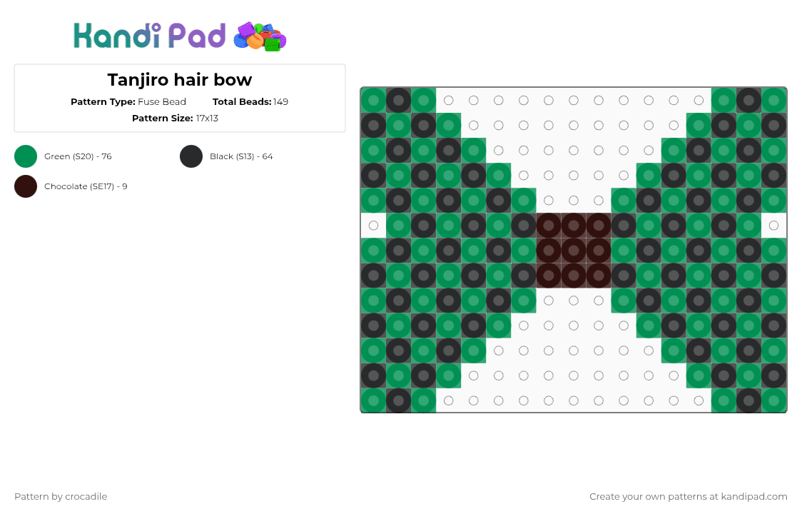 Tanjiro hair bow - Fuse Bead Pattern by crocadile on Kandi Pad - green
