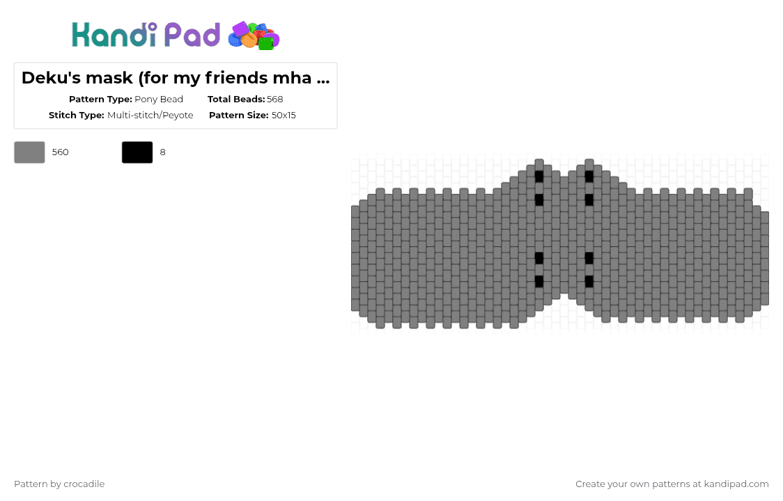 Deku\'s mask (for my friends mha cosplay) - Pony Bead Pattern by crocadile on Kandi Pad - gray