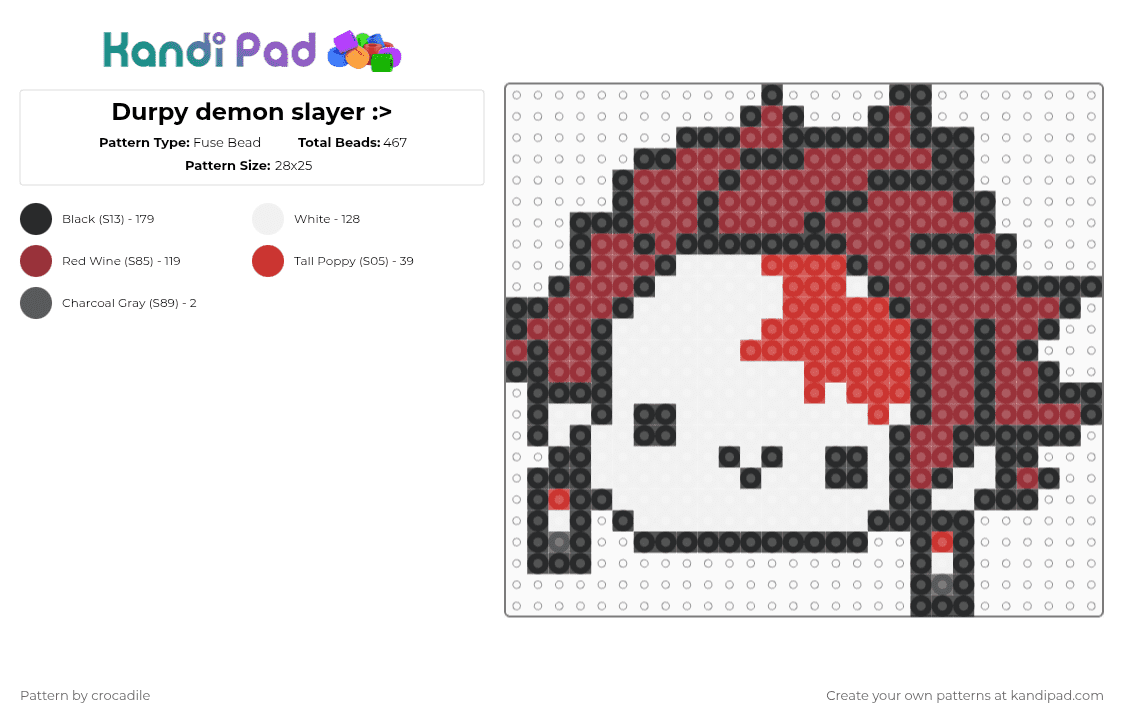 Durpy demon slayer :> - Fuse Bead Pattern by crocadile on Kandi Pad - red