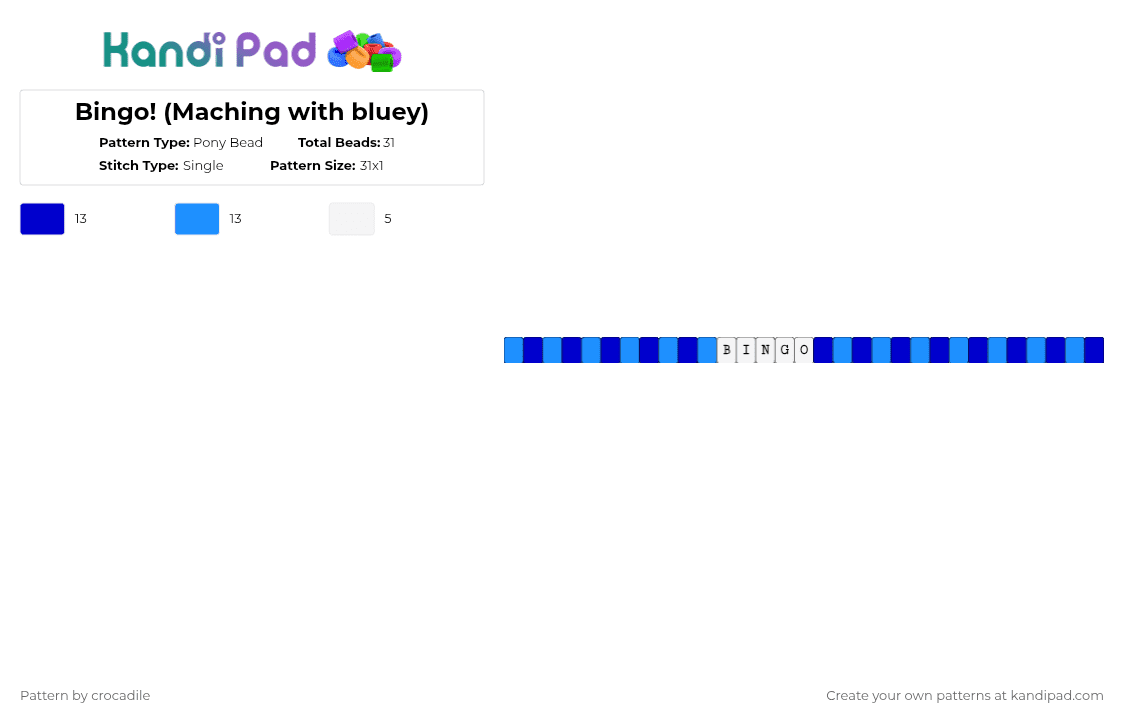 Bingo! (Maching with bluey) - Pony Bead Pattern by crocadile on Kandi Pad - purple,light blue