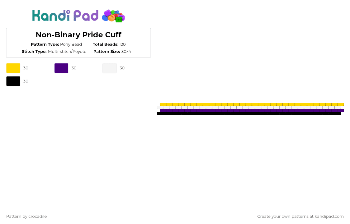 Non-Binary Pride Cuff - Pony Bead Pattern by crocadile on Kandi Pad - yellow,purple