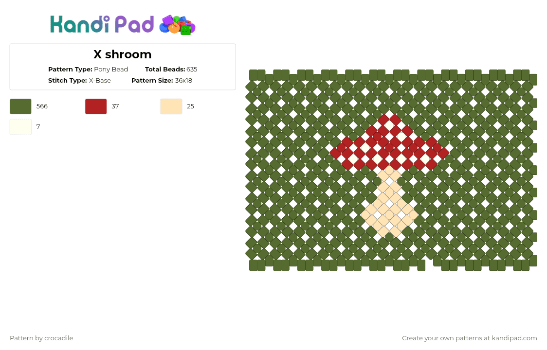 X shroom - Pony Bead Pattern by crocadile on Kandi Pad - gold