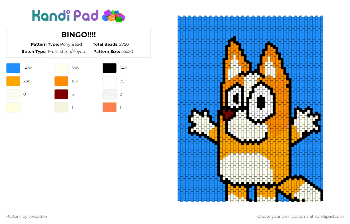 BINGO!!!! - Pony Bead Pattern by crocadile on Kandi Pad - bingo,bluey,panel,dog,cartoon,tv show,animal,light blue