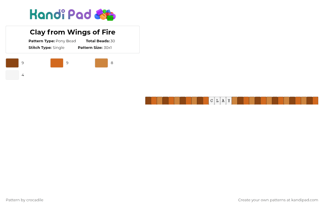 Clay from Wings of Fire - Pony Bead Pattern by crocadile on Kandi Pad - red,orange