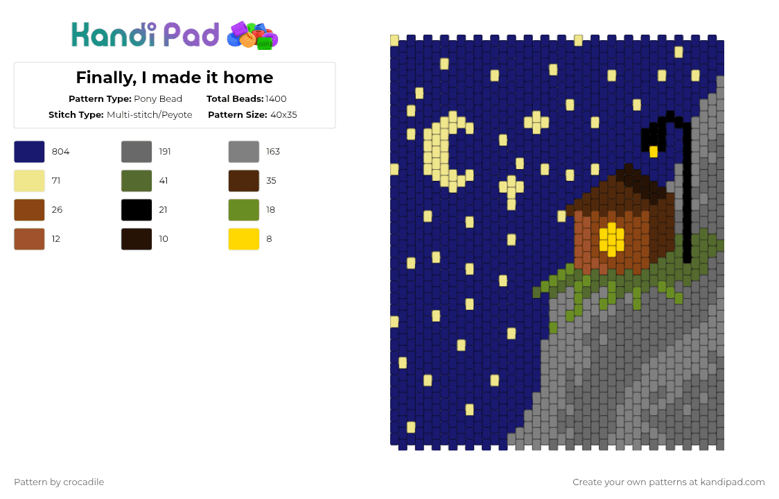 Finally, I made it home - Pony Bead Pattern by crocadile on Kandi Pad - purple,gray