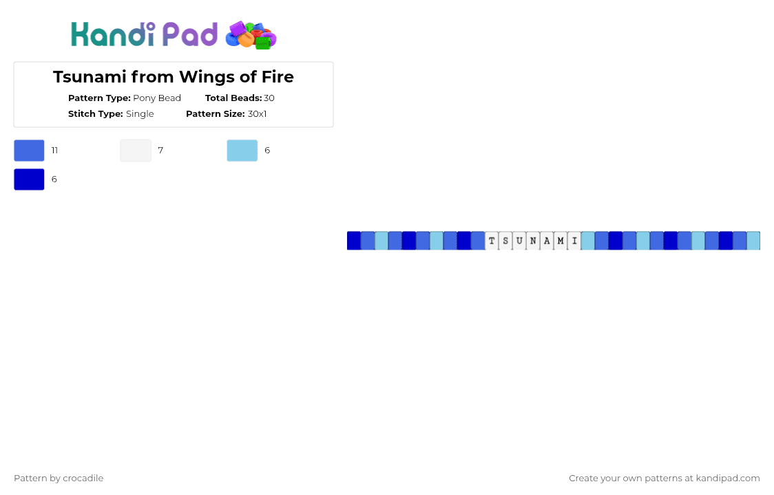 Tsunami from Wings of Fire - Pony Bead Pattern by crocadile on Kandi Pad - blue