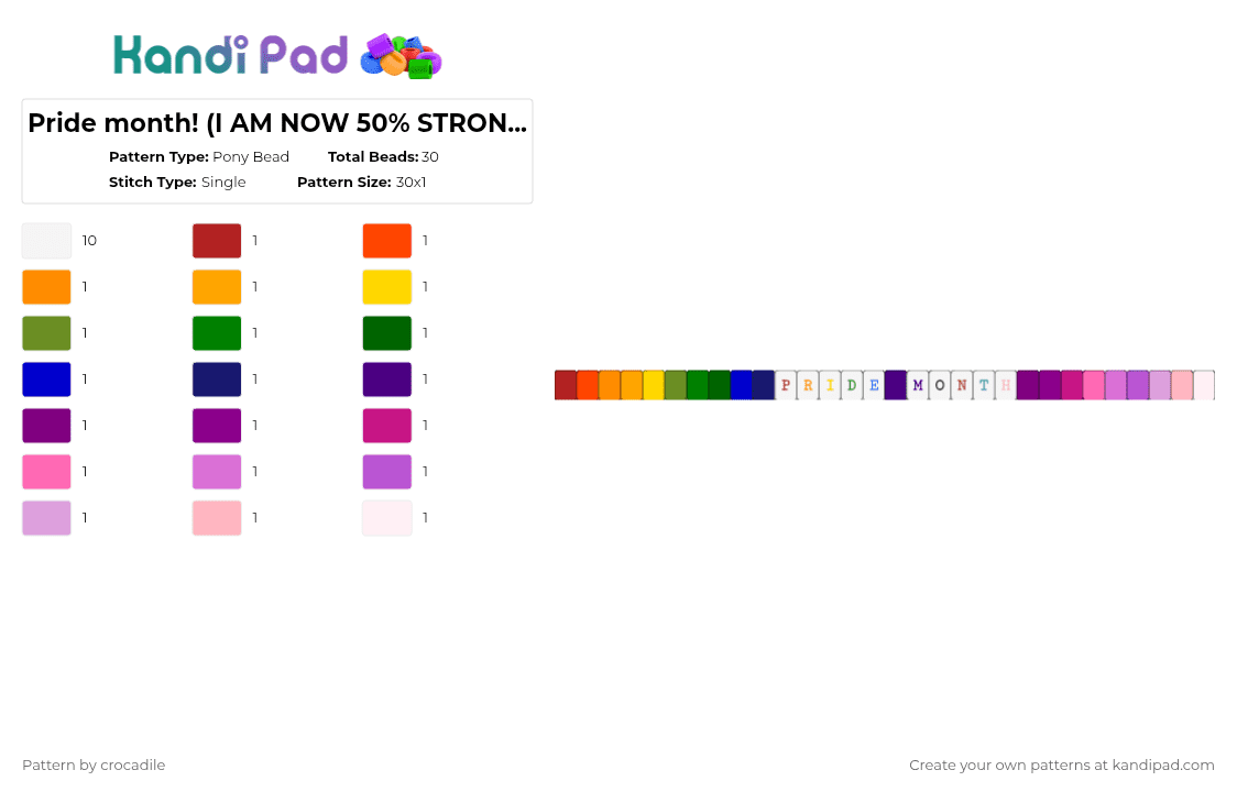 Pride month! (I AM NOW 50% STRONGER) - Pony Bead Pattern by crocadile on Kandi Pad - green,purple,pink