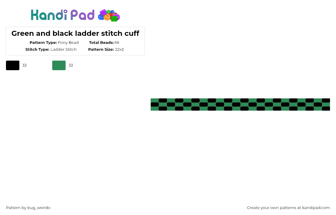 Green and black ladder stitch cuff - Pony Bead Pattern by bug_weirdo on Kandi Pad - black,green