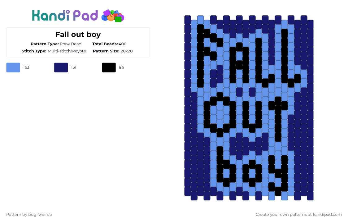 Fall out boy - Pony Bead Pattern by bug_weirdo on Kandi Pad - light blue,purple