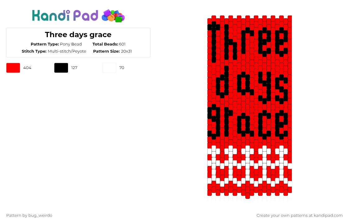 Three days grace - Pony Bead Pattern by bug_weirdo on Kandi Pad - red