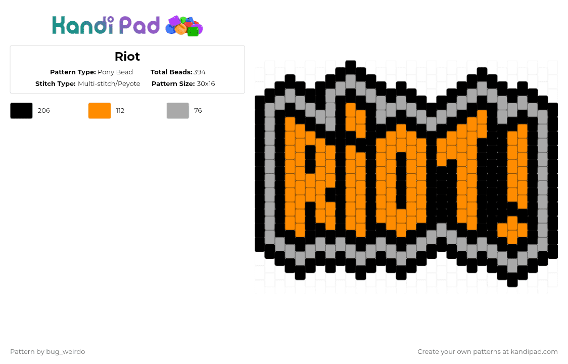 Riot - Pony Bead Pattern by bug_weirdo on Kandi Pad - riot,paramore,album,text,band,emo,music,beige,orange