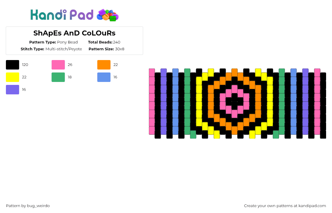 ShApEs AnD CoLOuRs - Pony Bead Pattern by bug_weirdo on Kandi Pad - black,pink,orange,yellow