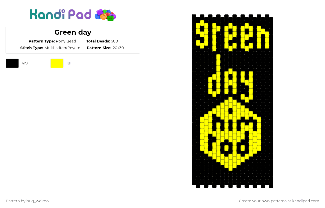 Green day - Pony Bead Pattern by bug_weirdo on Kandi Pad - black,yellow