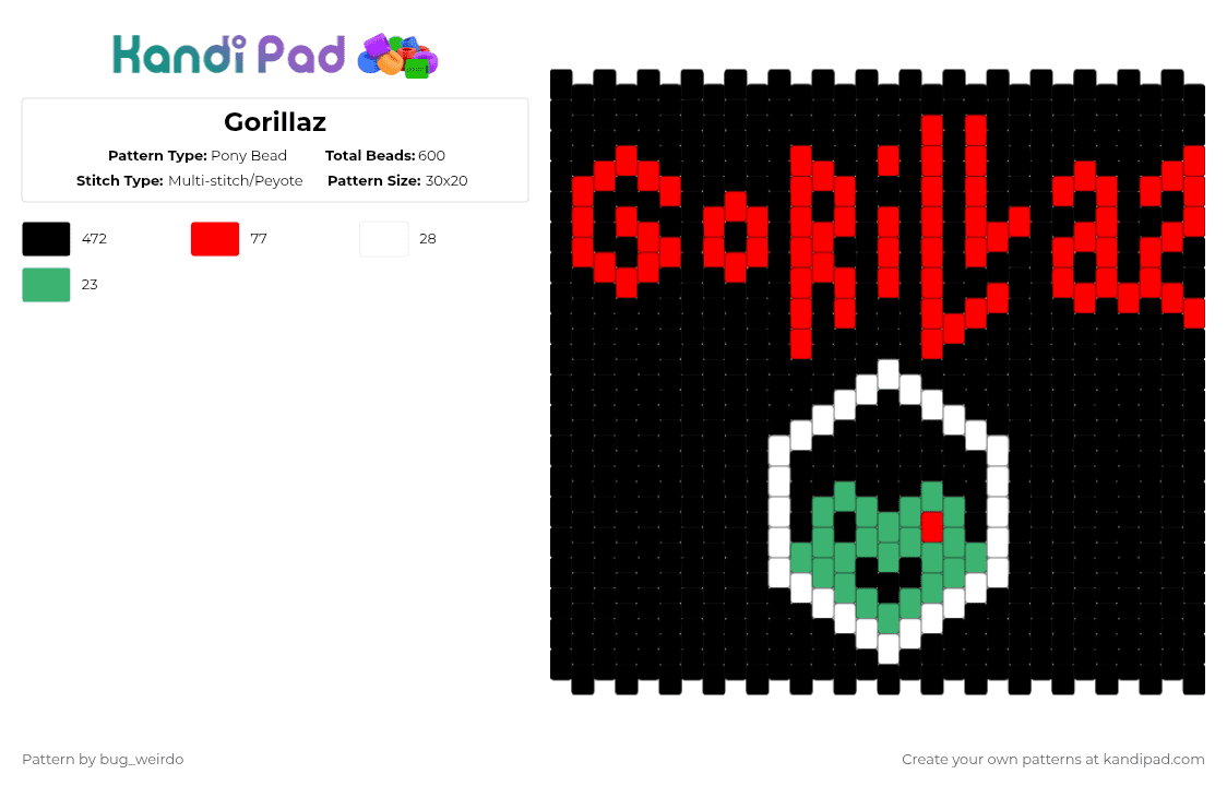 Gorillaz - Pony Bead Pattern by bug_weirdo on Kandi Pad - black,red