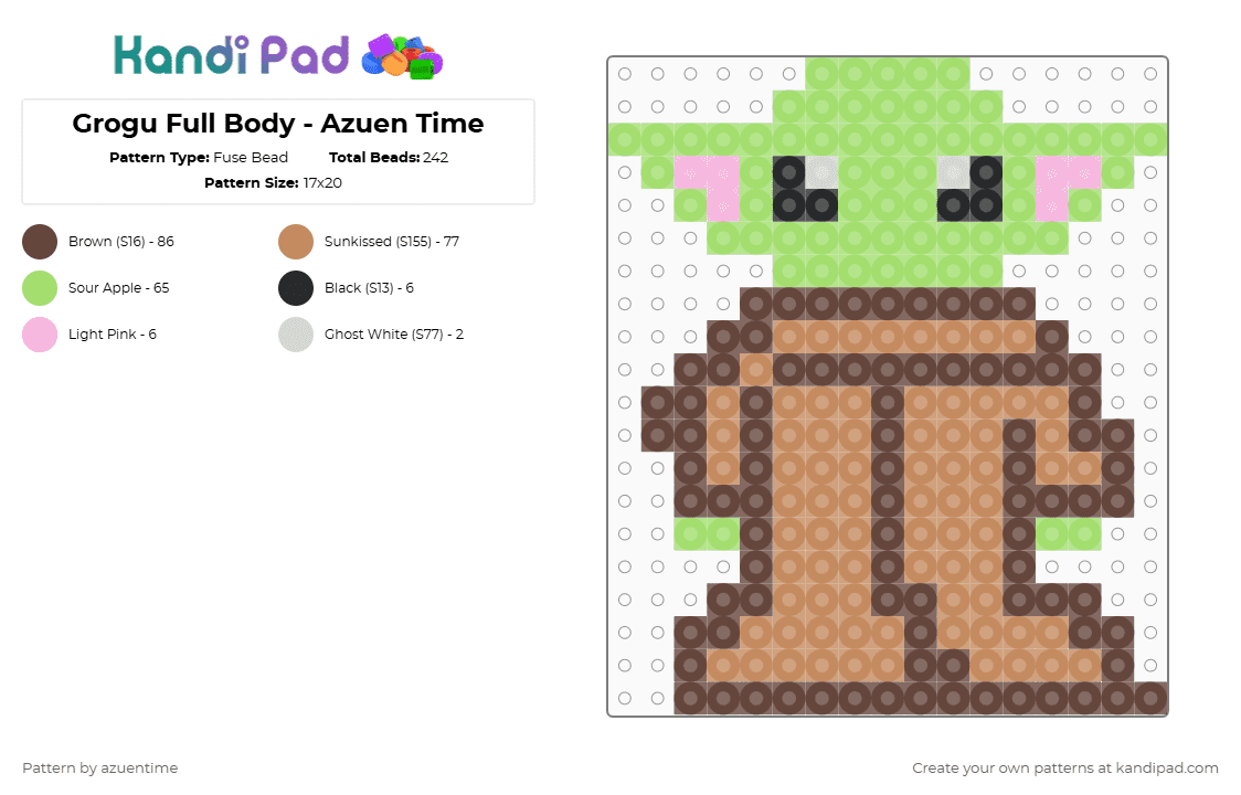 Grogu Inspired Full Body - Azuen Time - Fuse Bead Pattern by azuentime on Kandi Pad - green,brown,tan