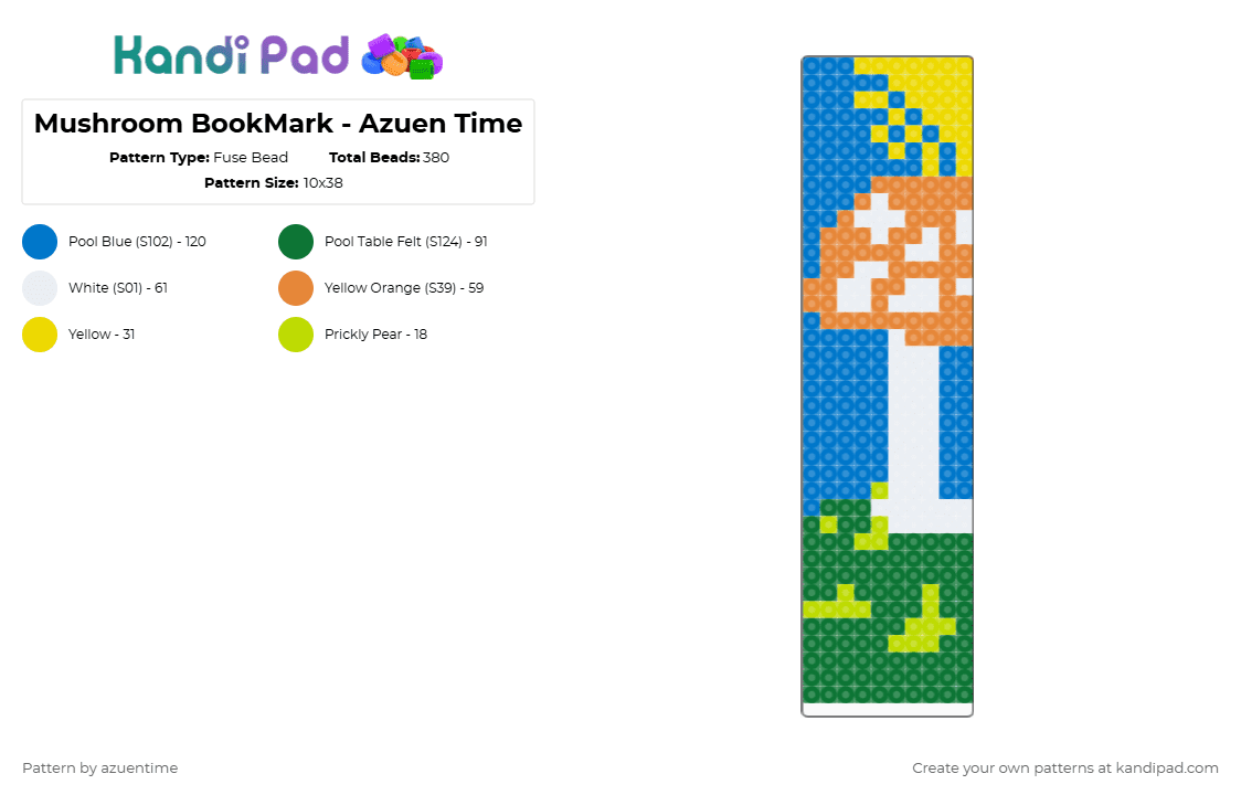 Mushroom BookMark - Azuen Time - Fuse Bead Pattern by azuentime on Kandi Pad - blue, green
