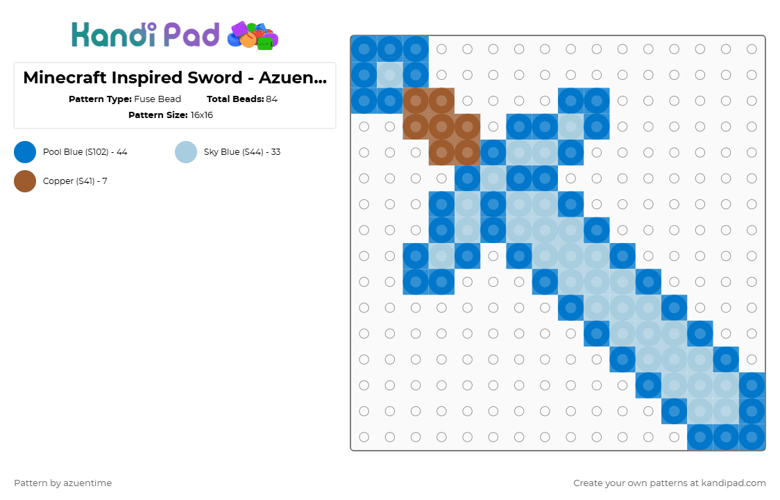 Minecraft Inspired Sword - Azuen Time - Fuse Bead Pattern by azuentime on Kandi Pad - blue,light blue
