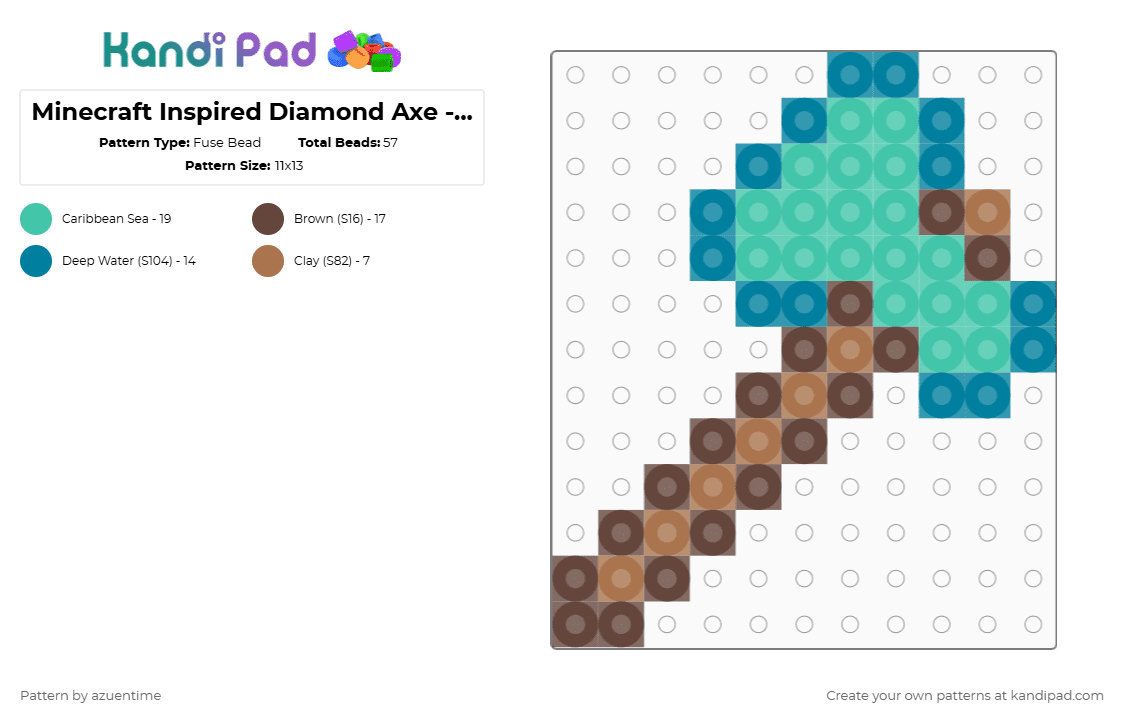 Minecraft Inspired Diamond Axe - Azuen Time - Fuse Bead Pattern by azuentime on Kandi Pad - teal