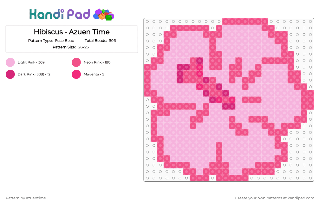 Hibiscus - Azuen Time - Fuse Bead Pattern by azuentime on Kandi Pad - pink