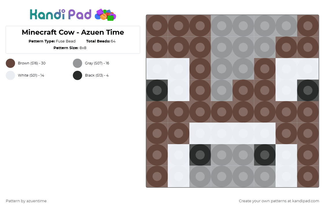 Minecraft Inspired Cow - Azuen Time - Fuse Bead Pattern by azuentime on Kandi Pad - brown,gray