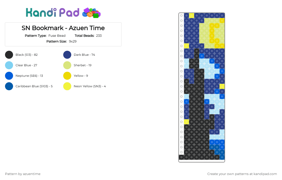 SN Bookmark - Azuen Time - Fuse Bead Pattern by azuentime on Kandi Pad - blue