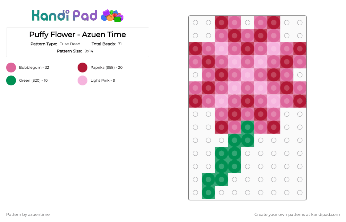 Puffy Flower - Azuen Time - Fuse Bead Pattern by azuentime on Kandi Pad - pink