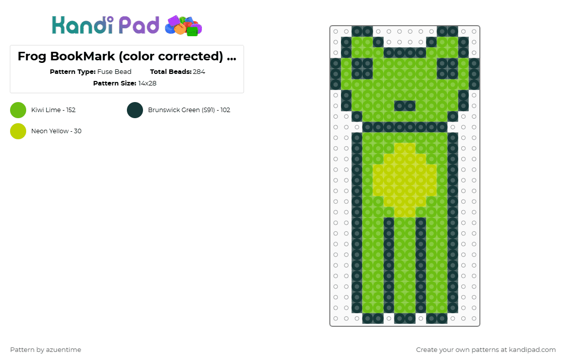Frog BookMark (color corrected) - Azuen Time - Fuse Bead Pattern by azuentime on Kandi Pad - black,green,cotdfrogs