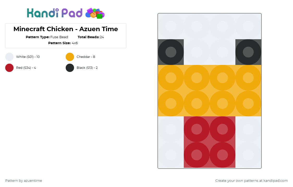 Minecraft Inspired Chicken - Azuen Time - Fuse Bead Pattern by azuentime on Kandi Pad - red,orange