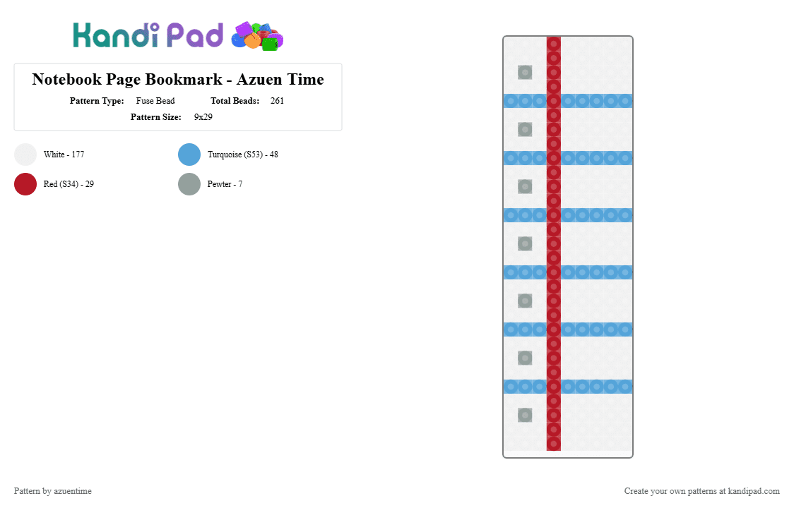 Notebook Page Bookmark - Azuen Time - Fuse Bead Pattern by azuentime on Kandi Pad - light blue, red, white