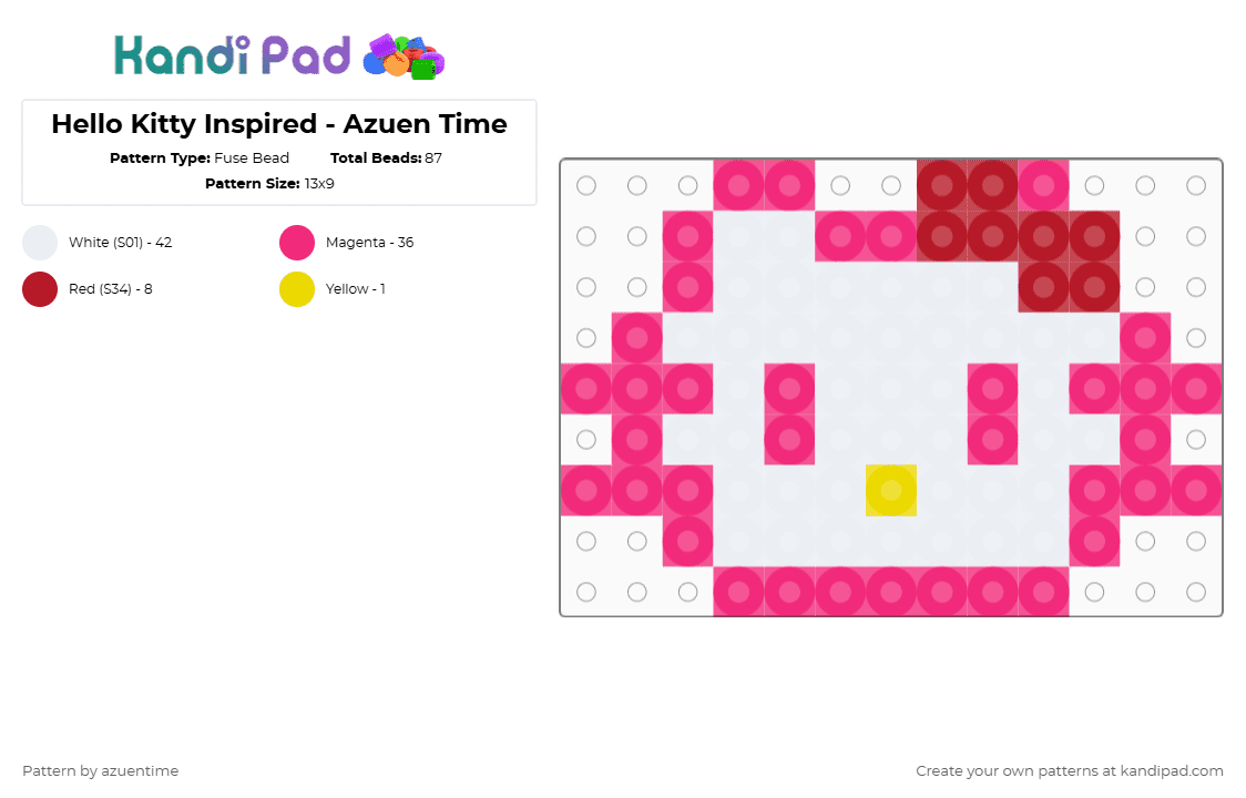 Hello Kitty Inspired - Azuen Time - Fuse Bead Pattern by azuentime on Kandi Pad - pink