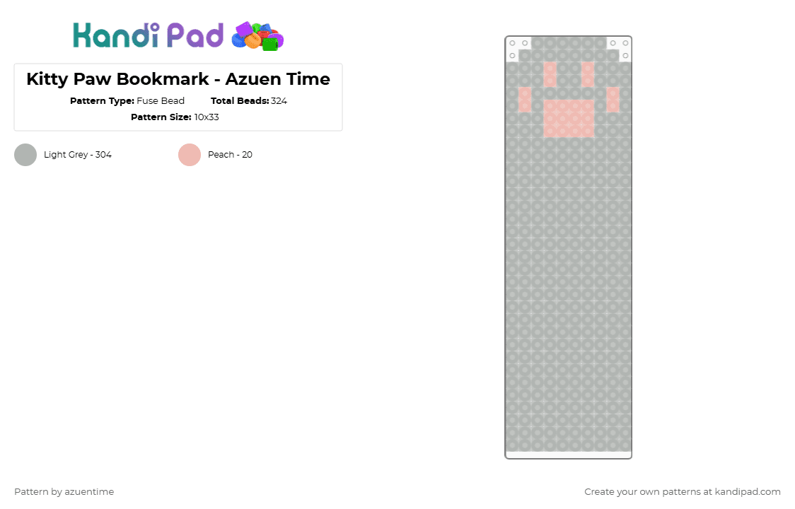 Kitty Paw Bookmark - Azuen Time - Fuse Bead Pattern by azuentime on Kandi Pad - beige