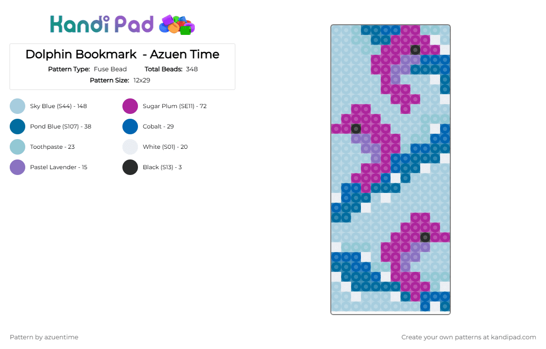 Dolphin Bookmark  - Azuen Time - Fuse Bead Pattern by azuentime on Kandi Pad - cotdseapunk, light blue