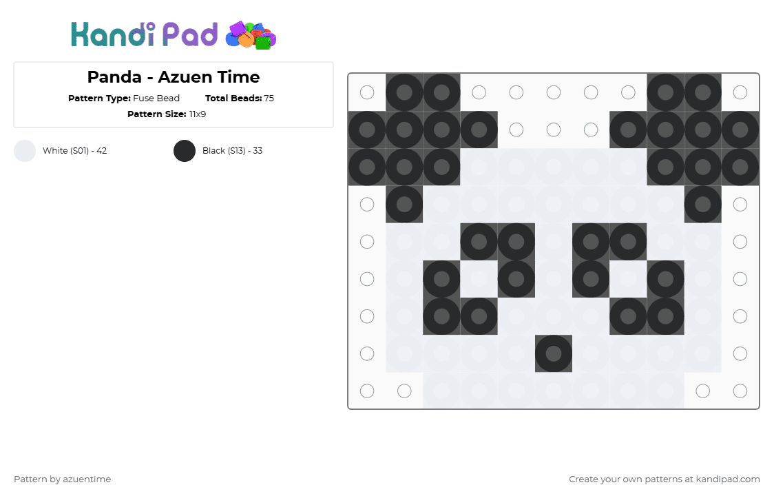 Panda - Azuen Time - Fuse Bead Pattern by azuentime on Kandi Pad - black, white
