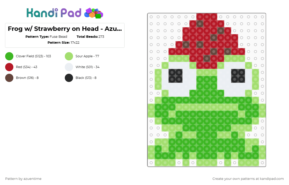 Frog w/ Strawberry on Head (altered patern) - Azuen Time - Fuse Bead Pattern by azuentime on Kandi Pad - green