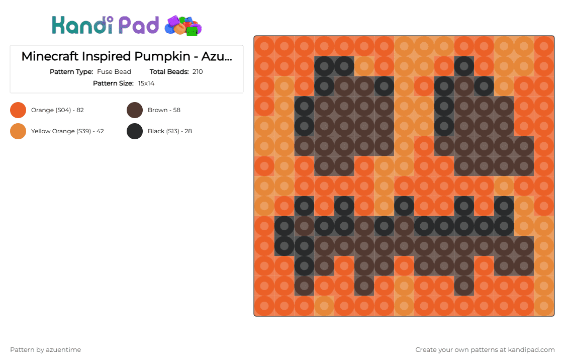 Minecraft Inspired Pumpkin - Azuen Time - Fuse Bead Pattern by azuentime on Kandi Pad - orange,brown