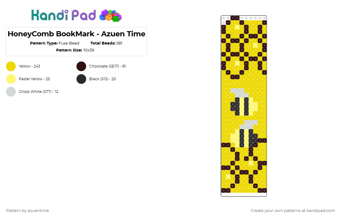 HoneyComb BookMark - Azuen Time - Fuse Bead Pattern by azuentime on Kandi Pad - yellow