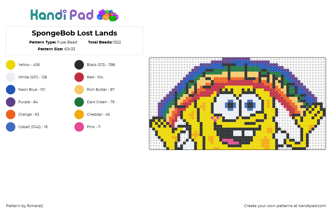 SpongeBob Lost Lands - Fuse Bead Pattern by fomera2 on Kandi Pad - yellow