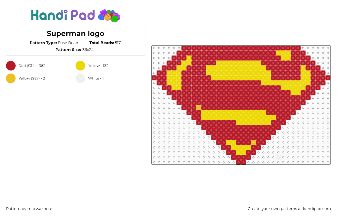 Superman logo - Fuse Bead Pattern by maxwazhere on Kandi Pad - superman,logo,dc,comic,superhero,crest,red