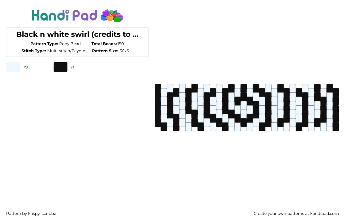 Black n white swirl (credits to bl00dy_c4ke) - Pony Bead Pattern by krispy_scribbz on Kandi Pad - black,white