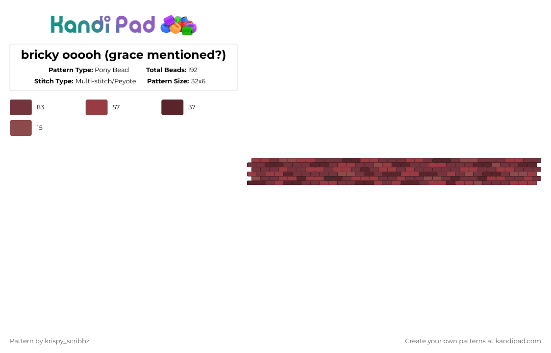 bricky ooooh (grace mentioned?) - Pony Bead Pattern by krispy_scribbz on Kandi Pad - brown,red,brick,cuff,grace,doors,roblox,wall,game
