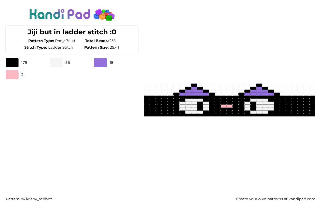 Jiji but in ladder stitch :0 - Pony Bead Pattern by krispy_scribbz on Kandi Pad - jiji,animal,black,white,purple,kikisdeliveryservice,grumpy40yearoldmancore,kitty,cat,cuff,didimentionnottopanic