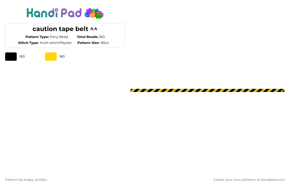 caution tape belt ^^ - Pony Bead Pattern by krispy_scribbz on Kandi Pad - black,yellow,caution tape,belt,peyote